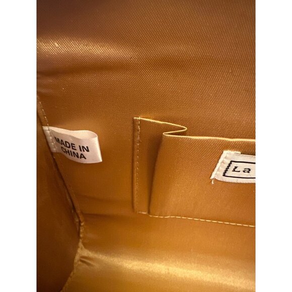 La Regale Gold Glitter Evening Clutch With Chain Strap & Satin Interior - Picture 5 of 6